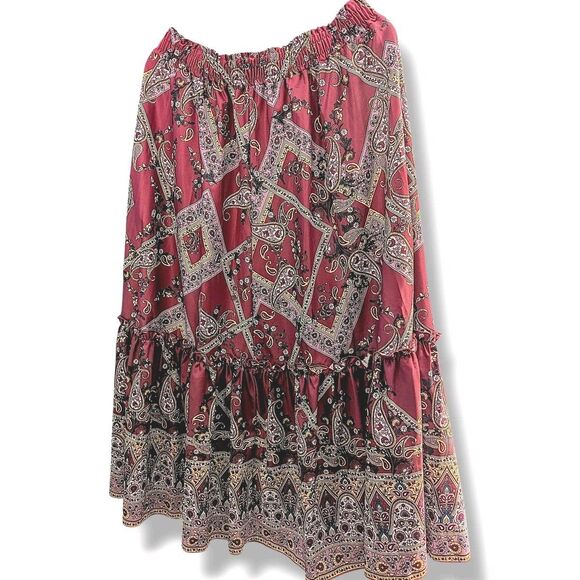 Unbranded Dresses & Skirts - NWOT Wine Paisley Pleated Midi Skirt Elastic Waist Purple Yellow White XL/XXL